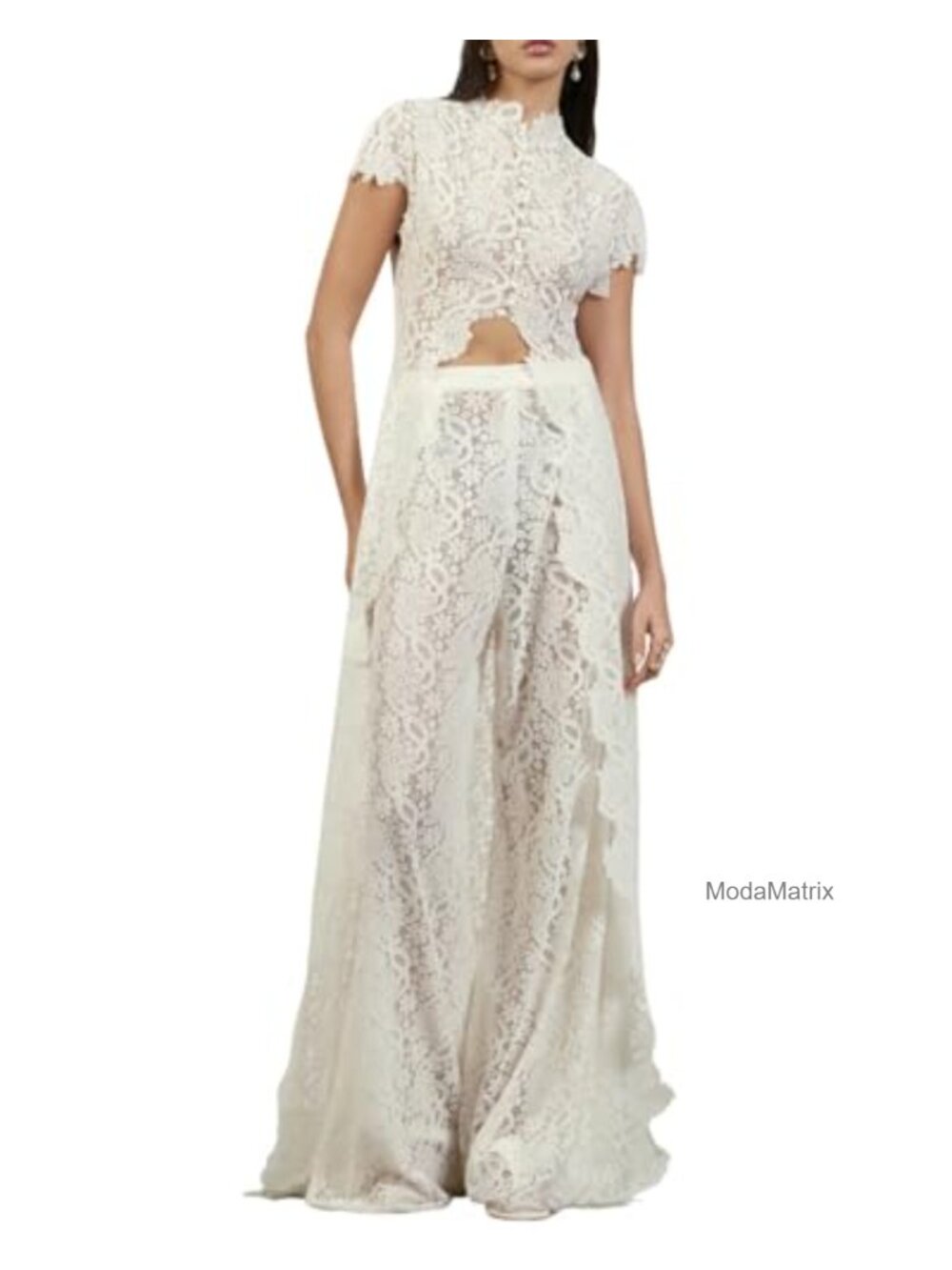 Polyester Blend Asymmetrical Lace Top & Wide Leg Pants Set